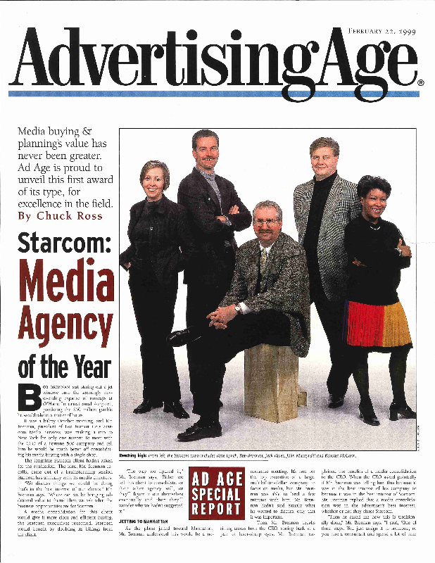 Starcom winning Ad Age's first 'Media Agency of the Year' prize in 1999